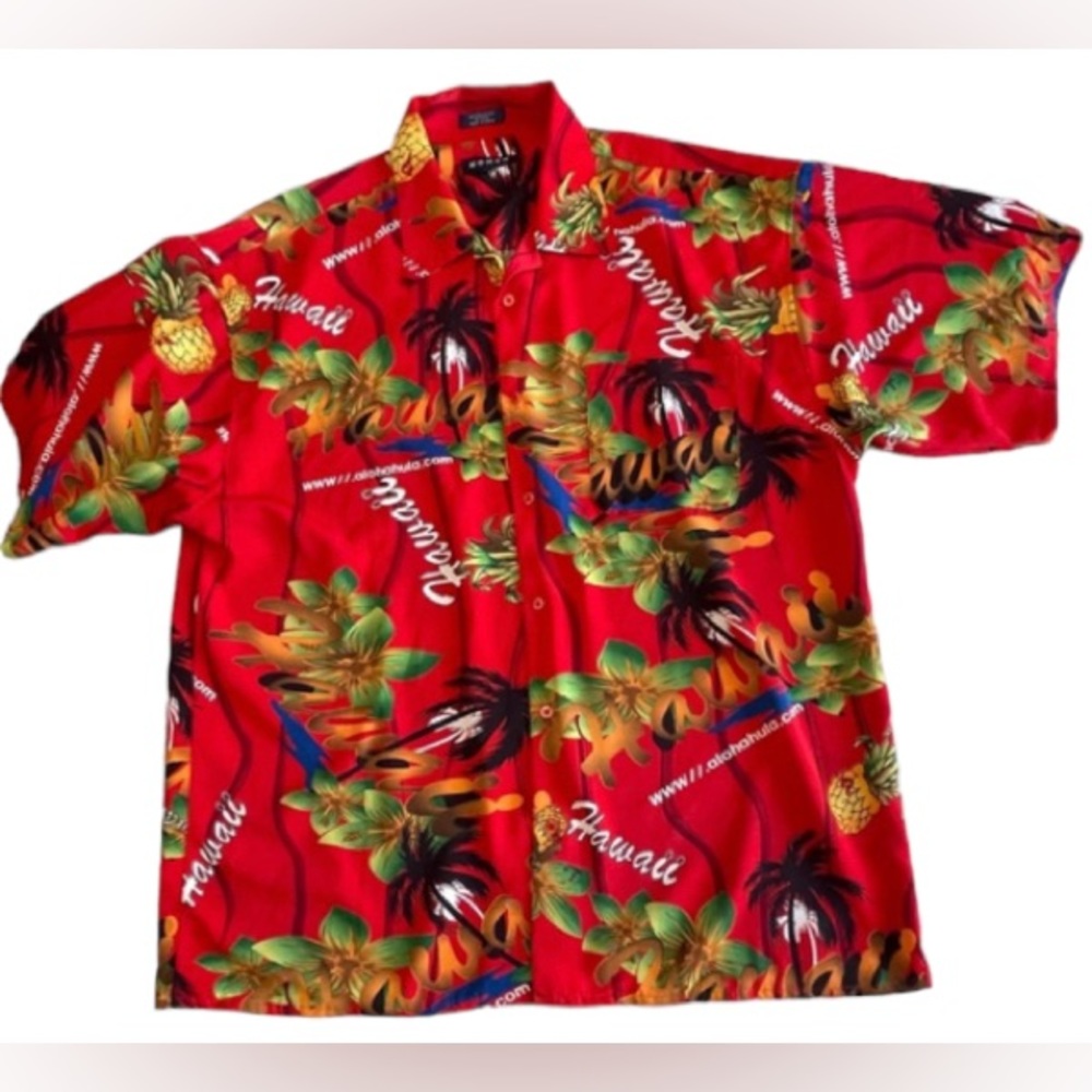 Koman Sport Sz LG Red Hawaii floral Print Vintage button down